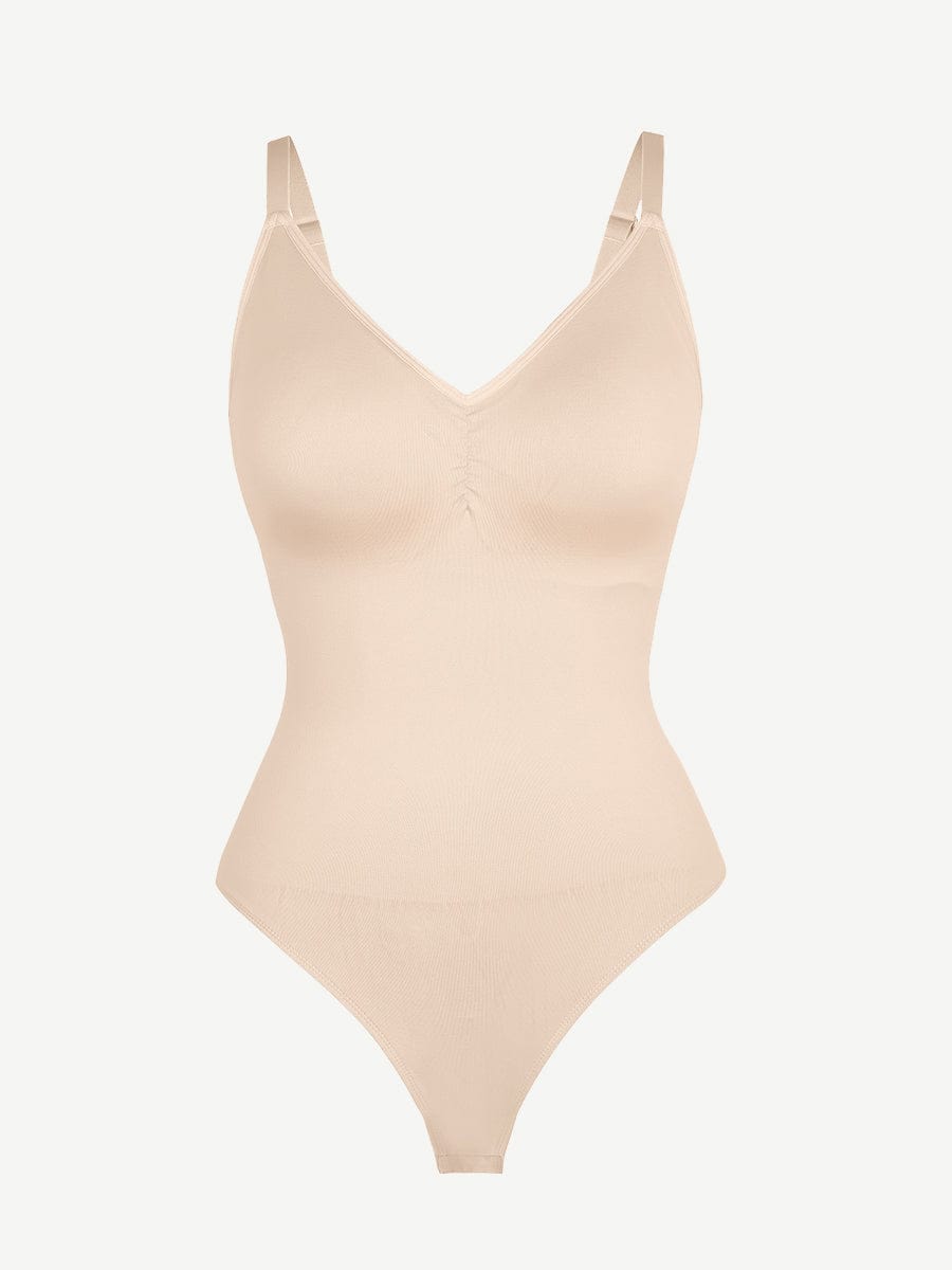 Seamless Built-in Bra Waist and Tummy Control Thong Bodysuit