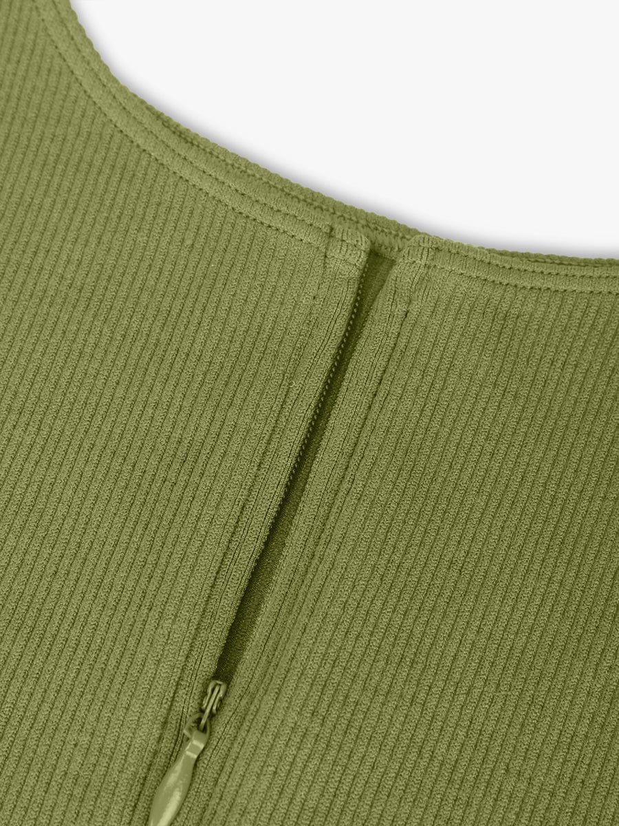 Seamless Ribbed Zip Front Sleeveless Briefs Bodysuit