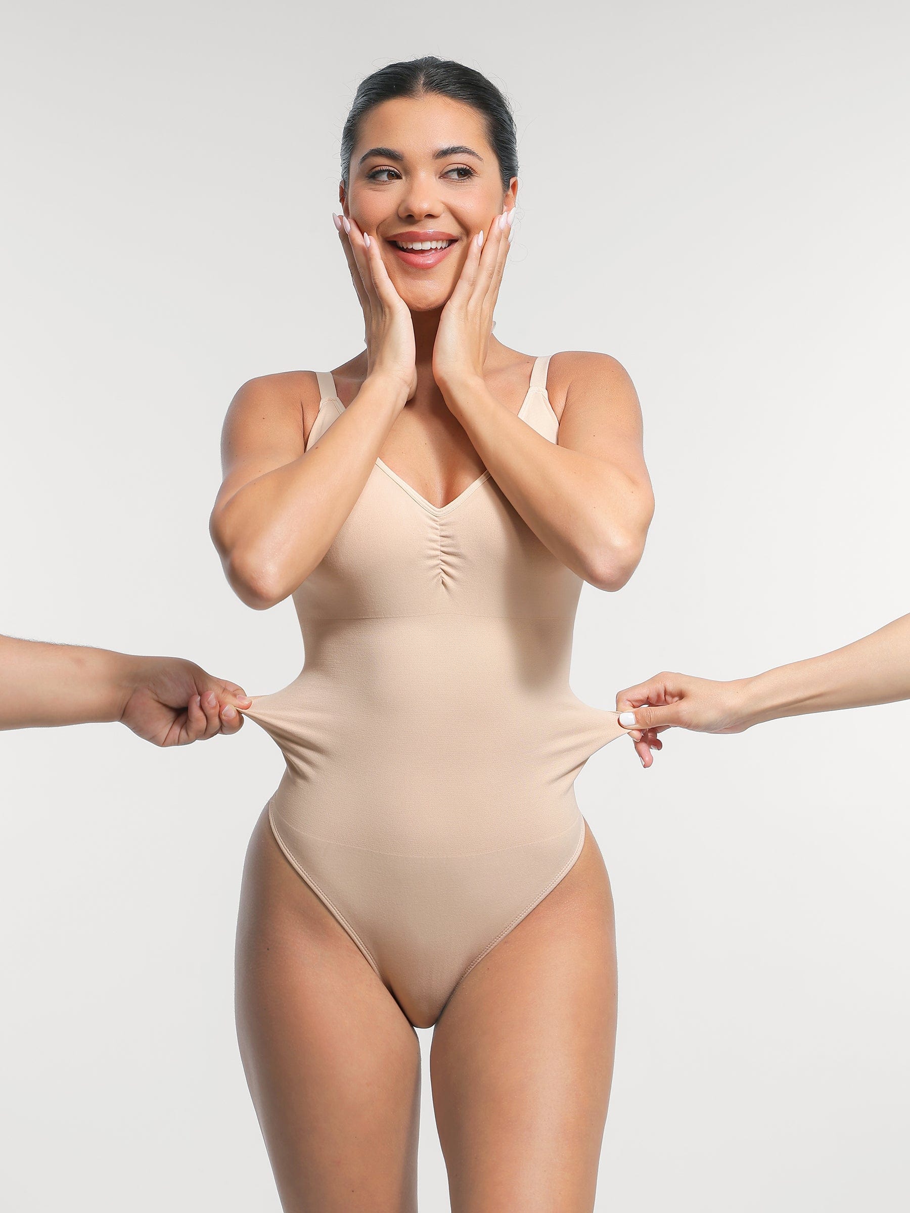 Seamless Built-in Bra Waist and Tummy Control Thong Bodysuit