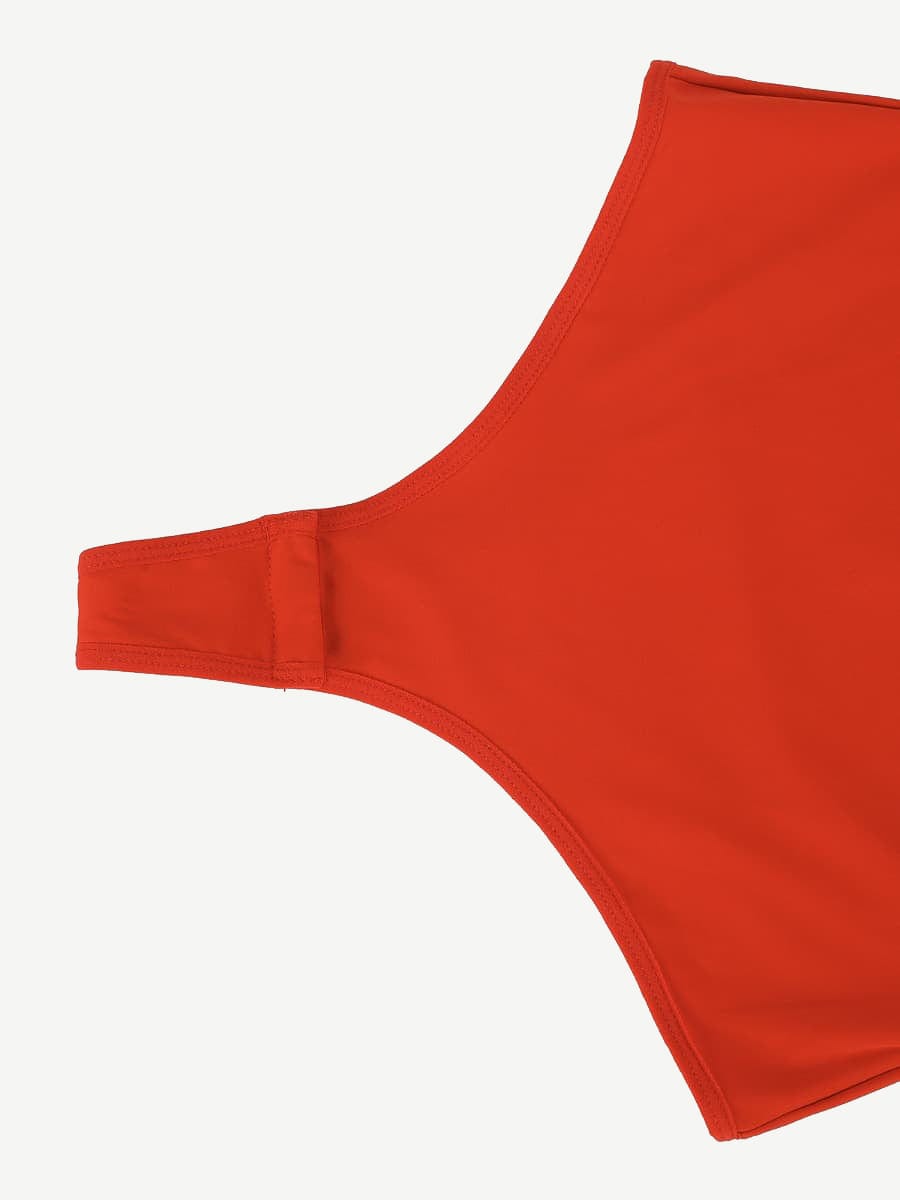 Tank Top Tight Thong Bodysuit With A Slant Cut Collar And Half Sleeves
