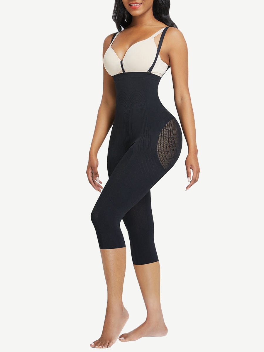 Black Plus Size Full Body Shaper With Open Crotch Smooth Silhouette