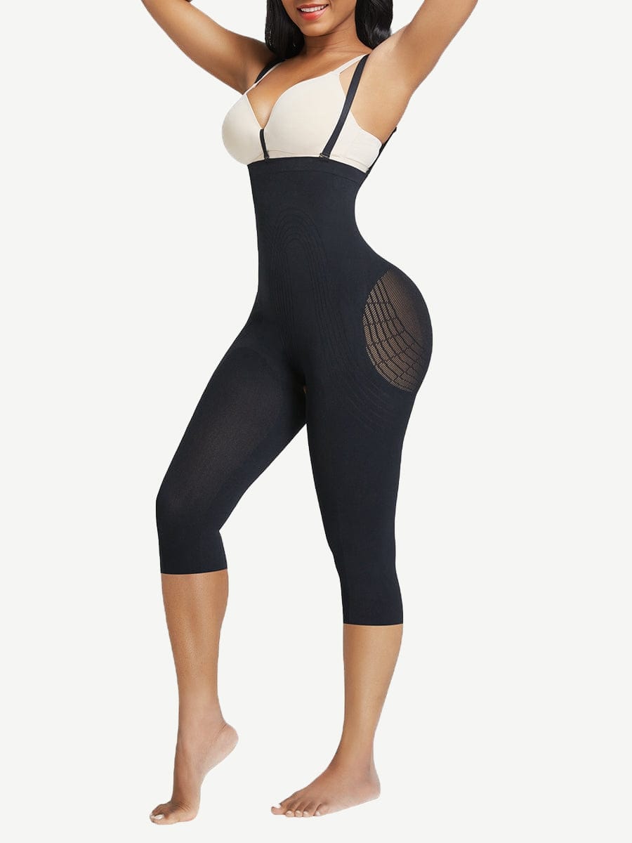 Black Plus Size Full Body Shaper With Open Crotch Smooth Silhouette