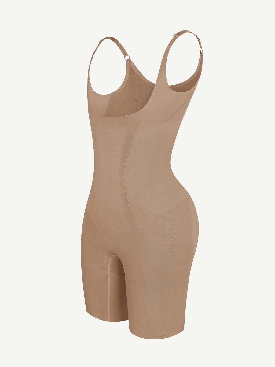 Seamless Open-Bust Abdomen Flattening Mid-Thigh Bodysuit