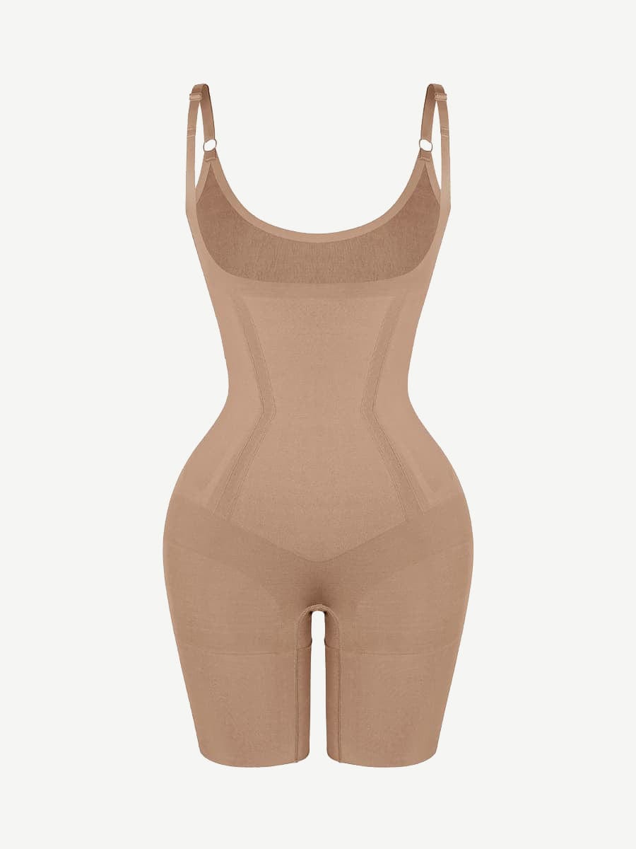 Seamless Open-Bust Abdomen Flattening Mid-Thigh Bodysuit