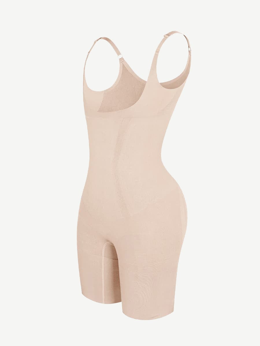 Seamless Open-Bust Abdomen Flattening Mid-Thigh Bodysuit