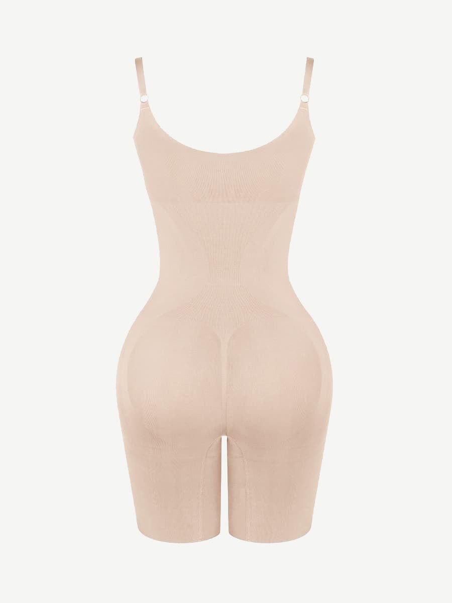 Seamless Open-Bust Abdomen Flattening Mid-Thigh Bodysuit