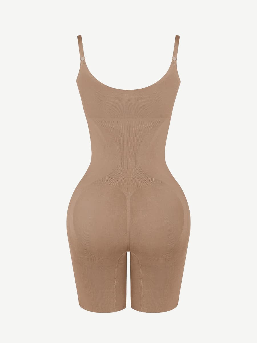 Seamless Open-Bust Abdomen Flattening Mid-Thigh Bodysuit