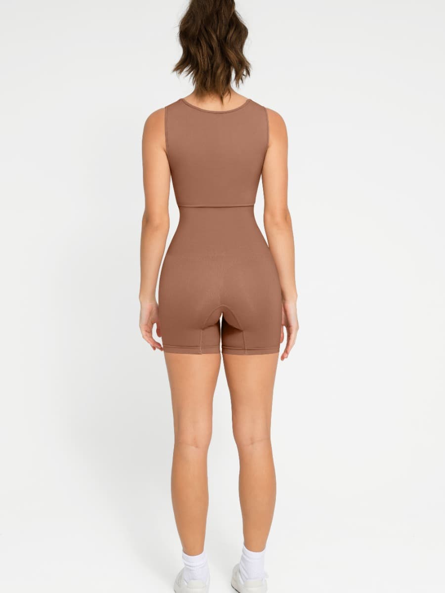 🌿 Eco-friendly Seamless Square Neck Waist and Belly Shaping Jumpsuit