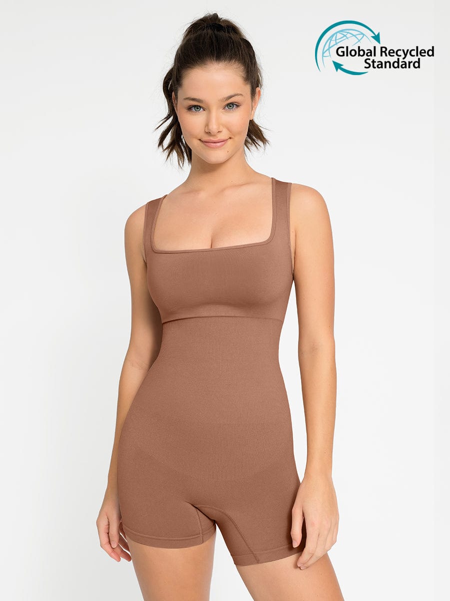 🌿 Eco-friendly Seamless Square Neck Waist and Belly Shaping Jumpsuit
