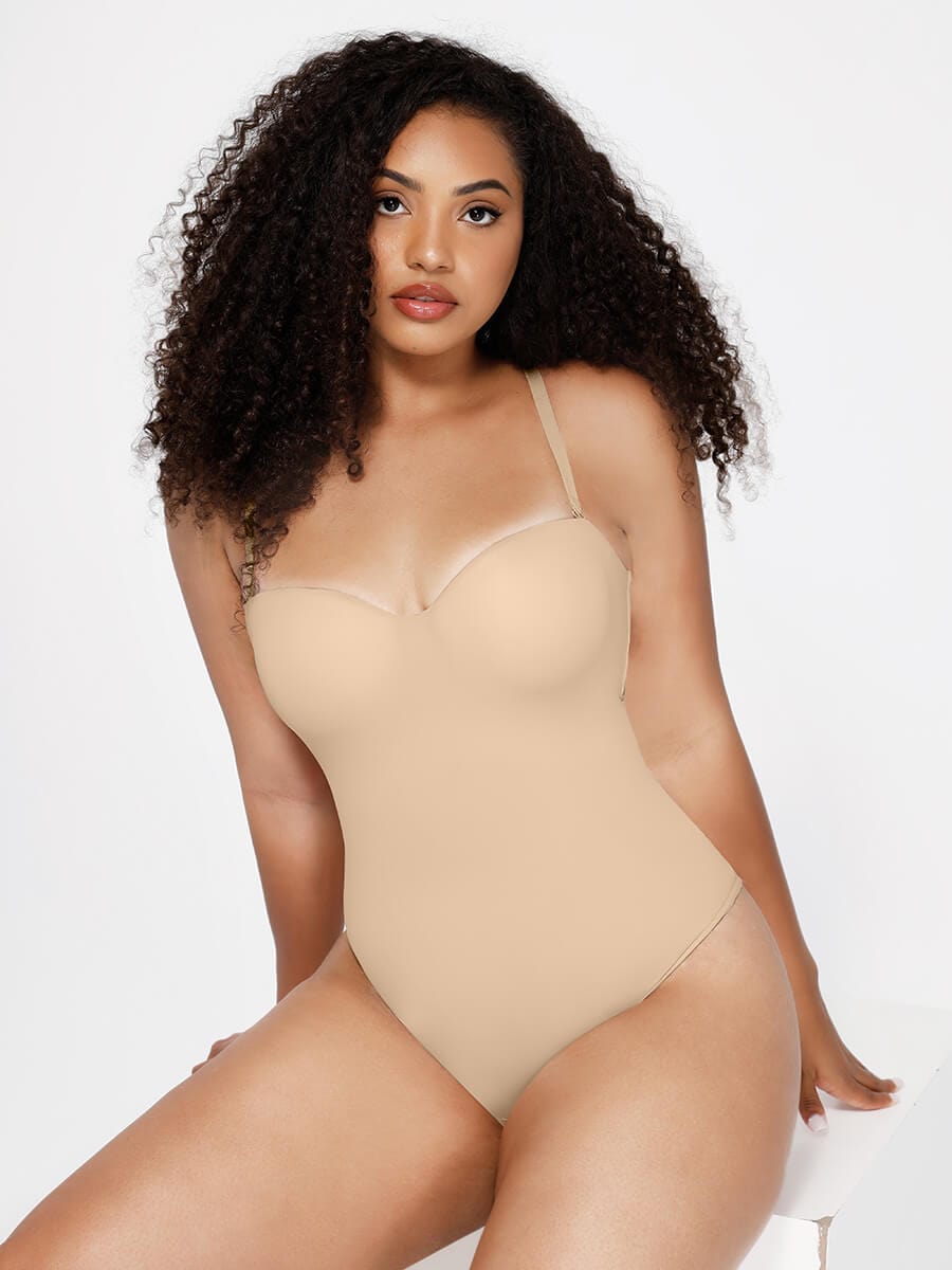 One-Piece Underwire Strap Removable Waist And Abdomen Shaping Thong Bodysuit