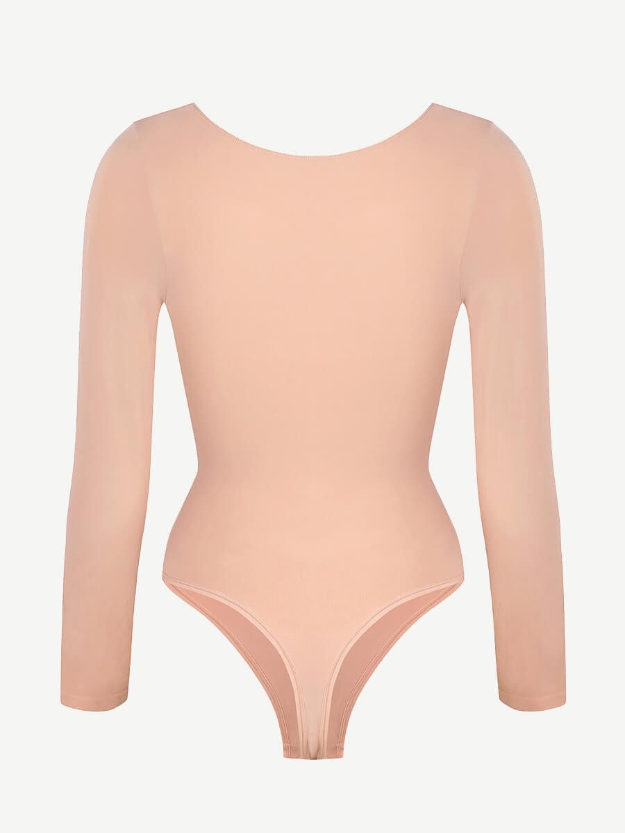 Seamless Long Sleeve Chest Support Tummy Control Thong Bodysuit