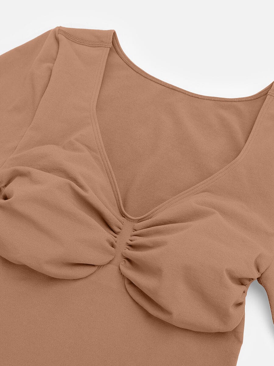 Seamless Long Sleeve Chest Support Tummy Control Thong Bodysuit