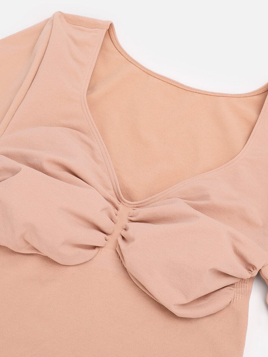 Seamless Long Sleeve Chest Support Tummy Control Thong Bodysuit