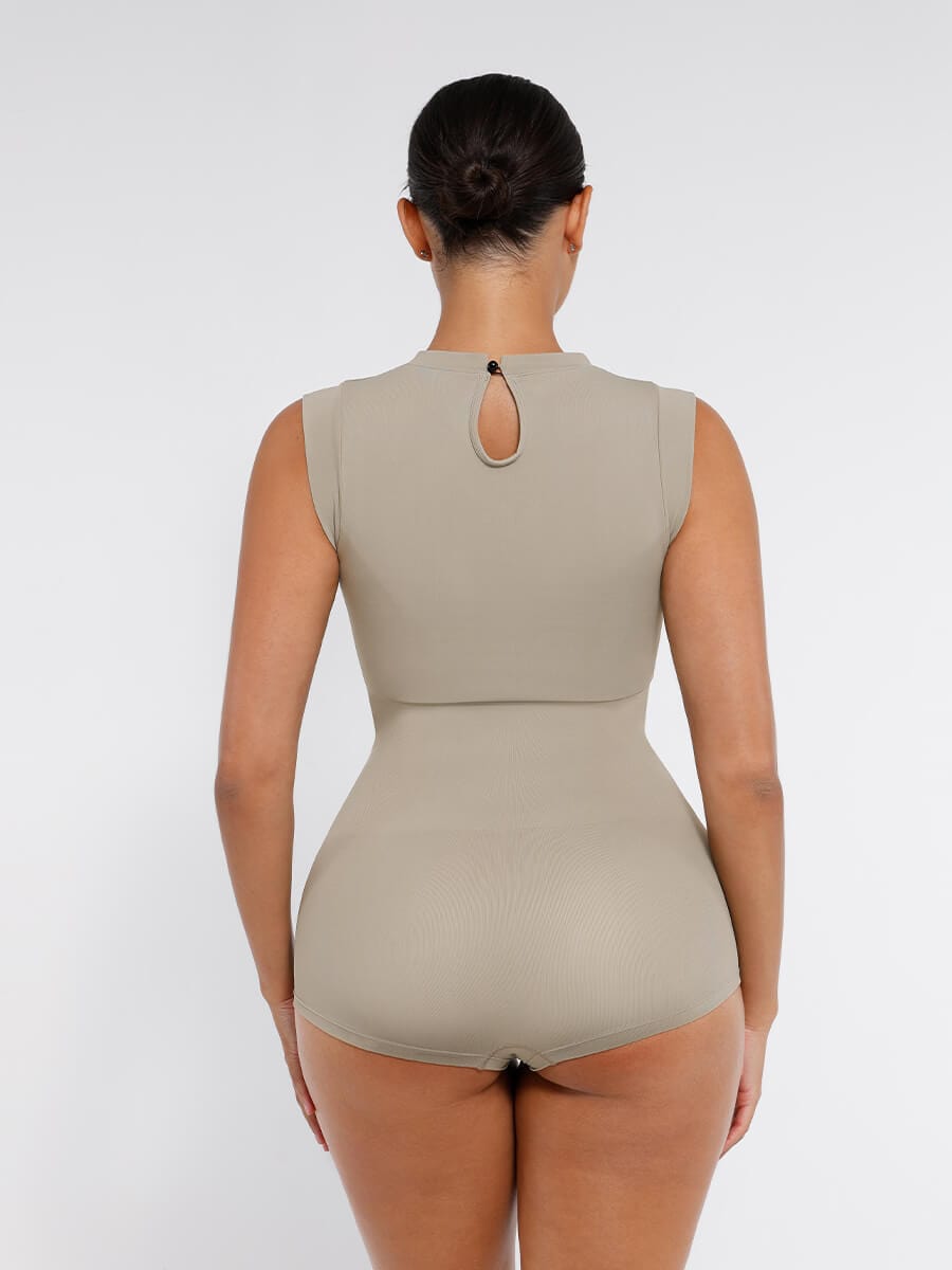 Seamless Cap Sleeve Waist and Abdomen Shaping Shapewear Bodysuit