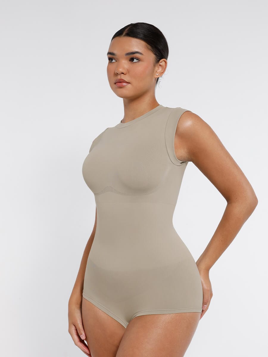 Seamless Cap Sleeve Waist and Abdomen Shaping Shapewear Bodysuit