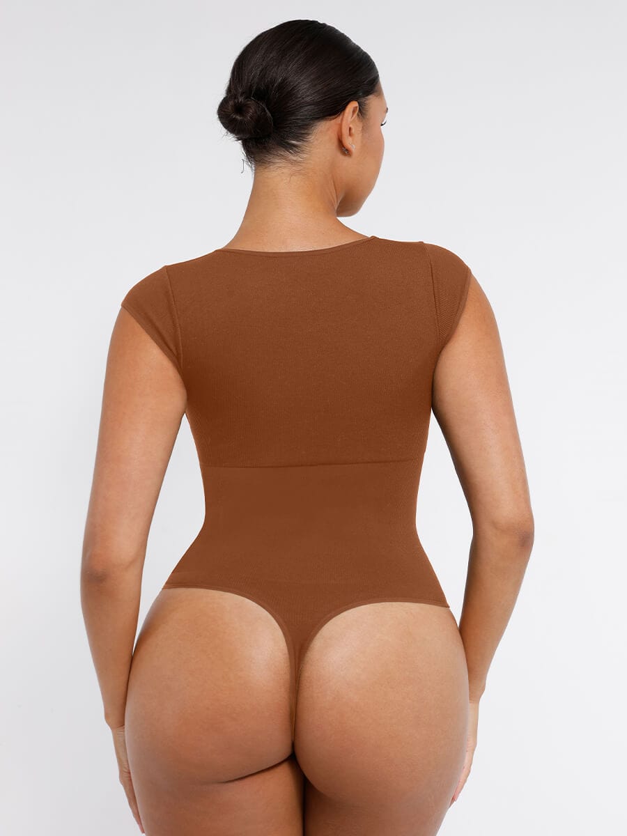 Seamless Deep V Waist and Abdomen Shaping Thong Bodysuit