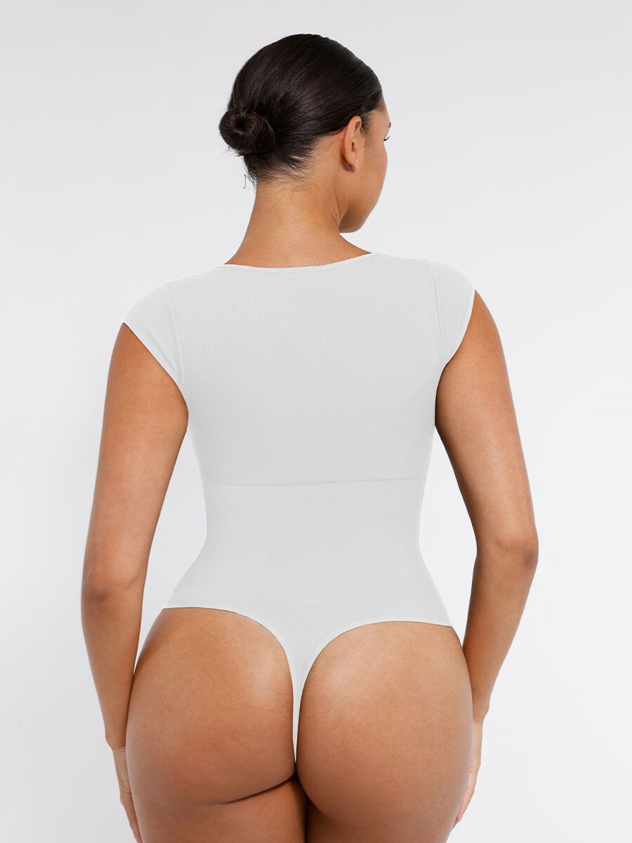Seamless Deep V Waist and Abdomen Shaping Thong Bodysuit