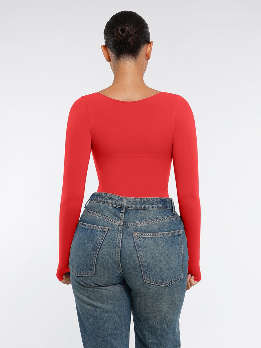 Seamless Long Sleeve Chest Support Tummy Control Thong Bodysuit