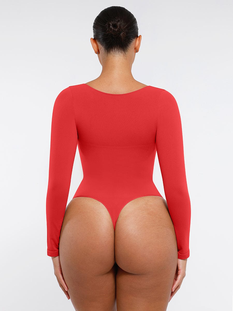 Seamless Long Sleeve Chest Support Tummy Control Thong Bodysuit