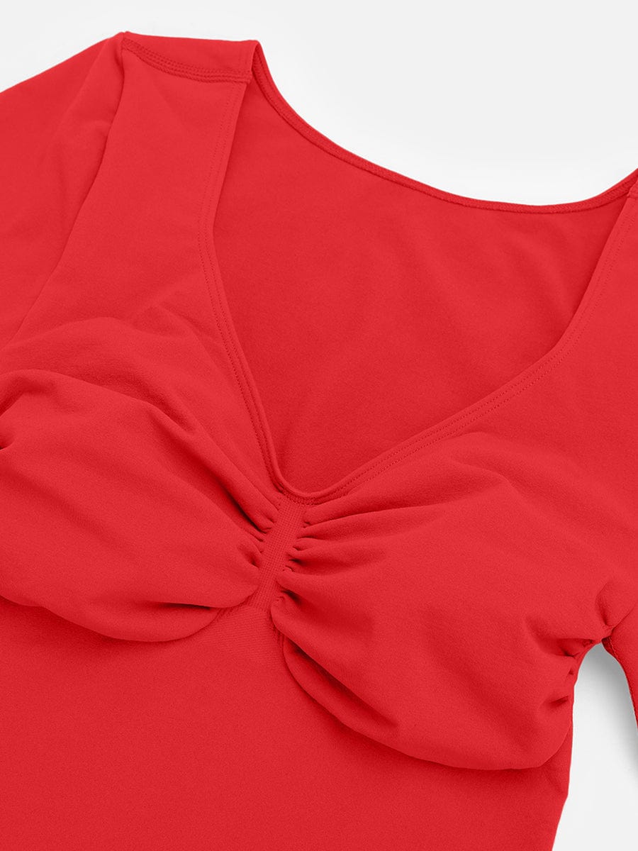 Seamless Long Sleeve Chest Support Tummy Control Thong Bodysuit