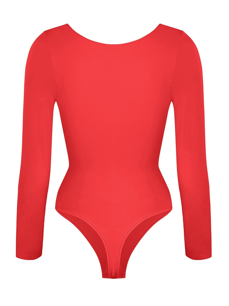 Seamless Long Sleeve Chest Support Tummy Control Thong Bodysuit