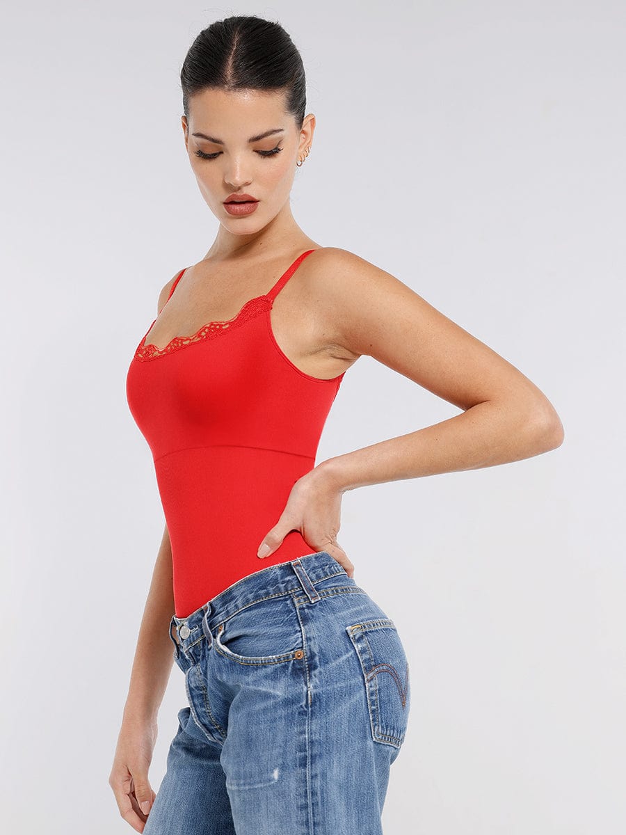 Seamless lace Cami Waist Abdomen Shaping Thong Bodysuit