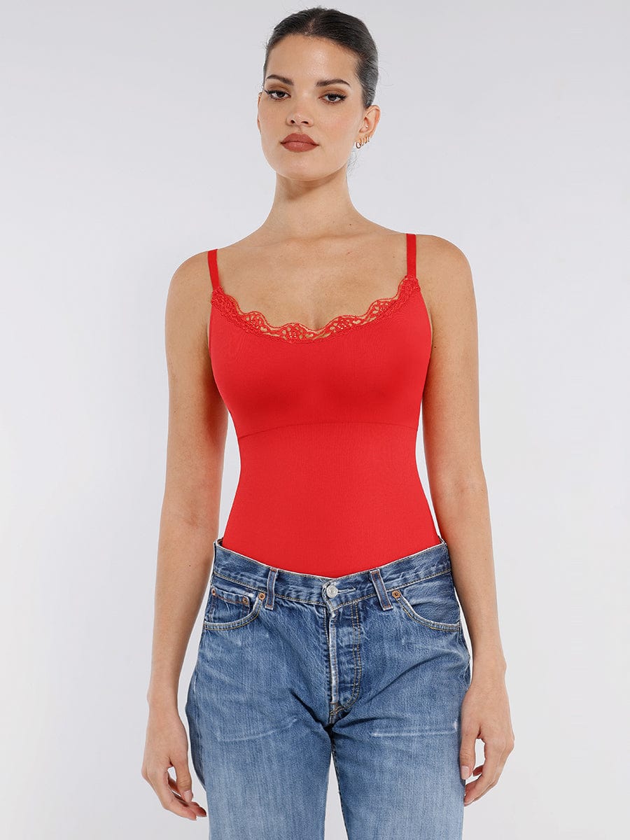 Seamless lace Cami Waist Abdomen Shaping Thong Bodysuit