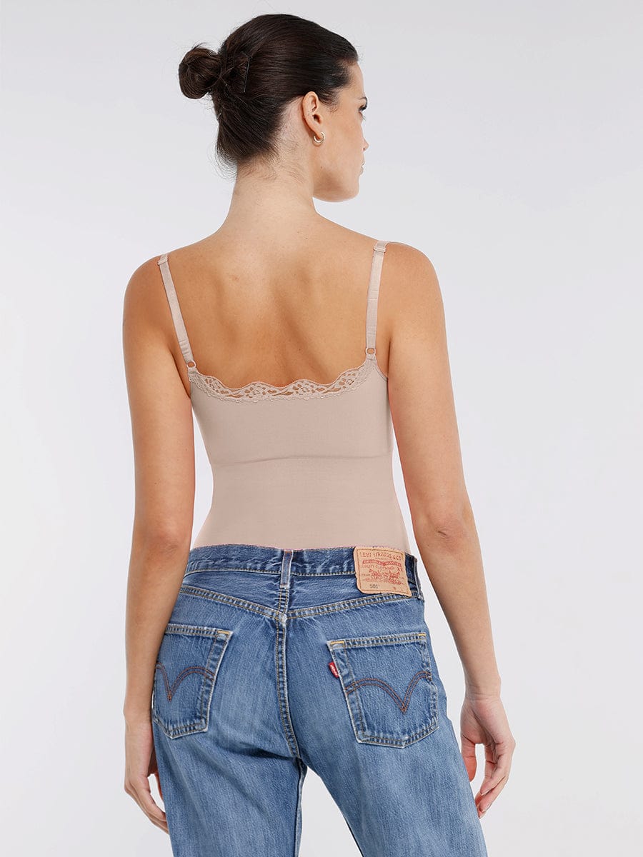 Seamless lace Cami Waist Abdomen Shaping Thong Bodysuit