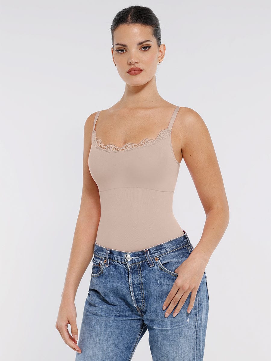 Seamless lace Cami Waist Abdomen Shaping Thong Bodysuit