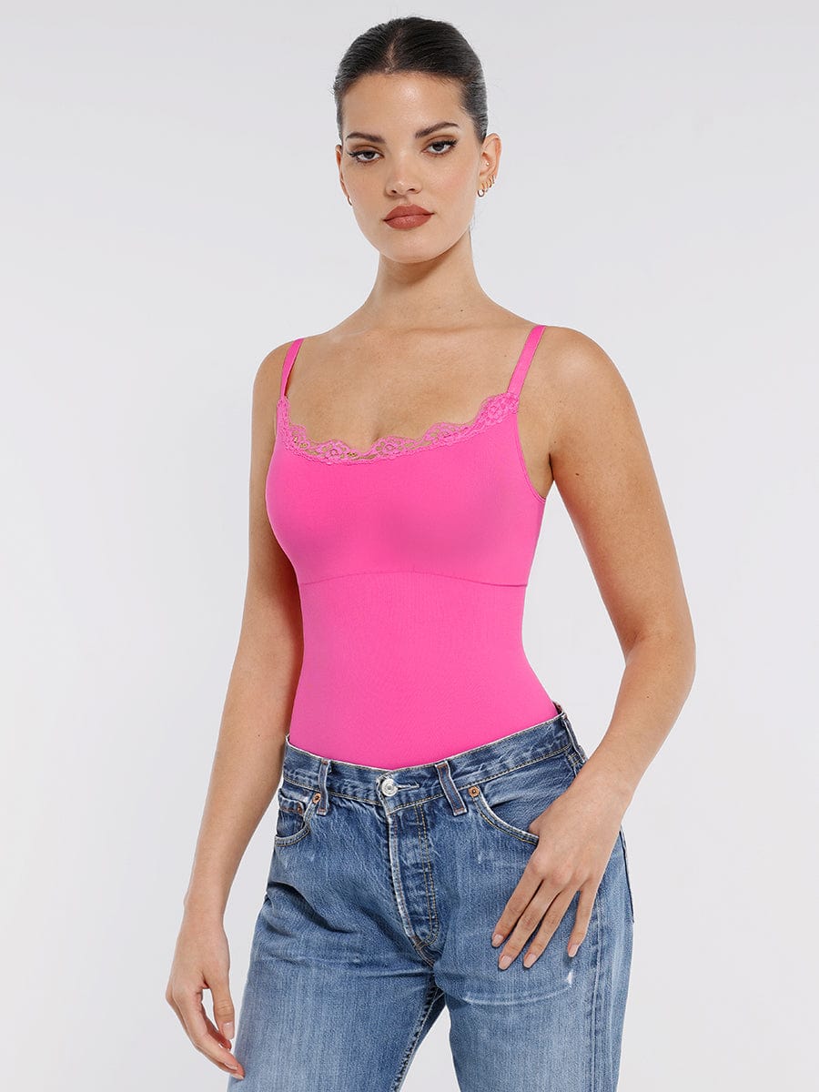 Seamless lace Cami Waist Abdomen Shaping Thong Bodysuit