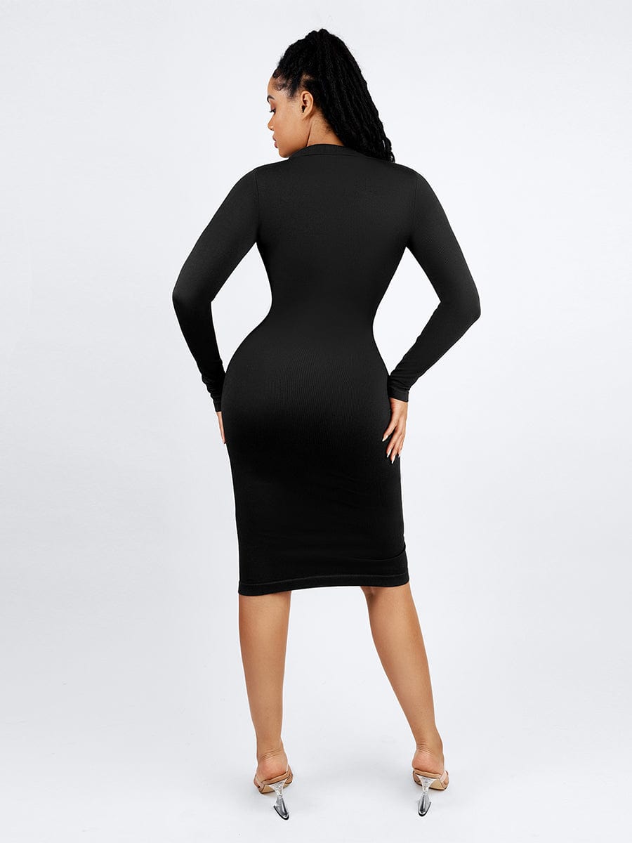 🌿 Eco-friendly Seamless Waist Trimming Retro Long Sleeve Shirt Dress
