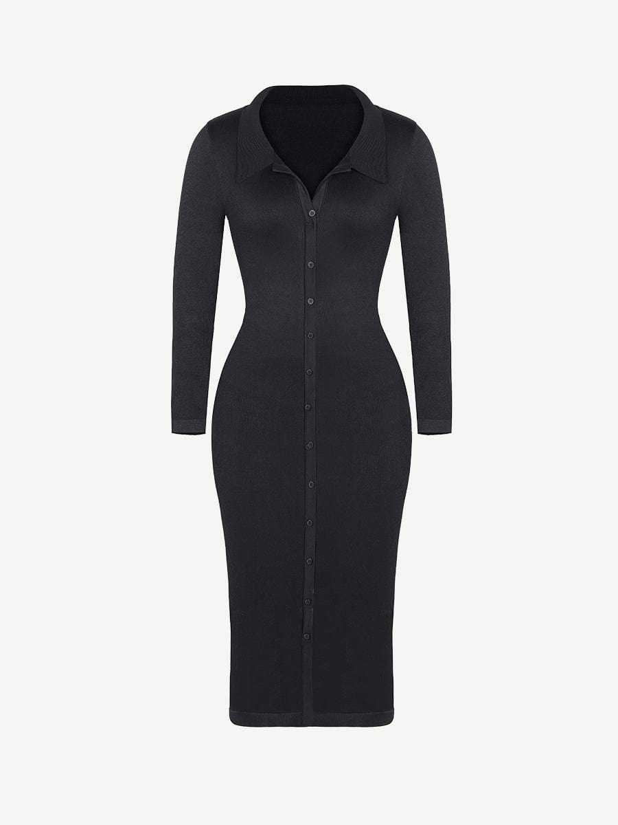 🌿 Eco-friendly Seamless Waist Trimming Retro Long Sleeve Shirt Dress