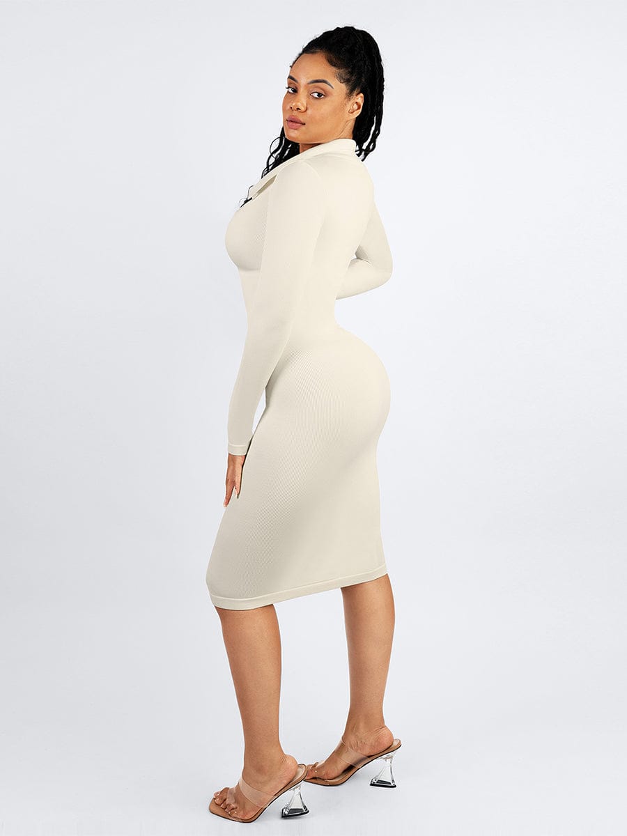 🌿 Eco-friendly Seamless Waist Trimming Retro Long Sleeve Shirt Dress