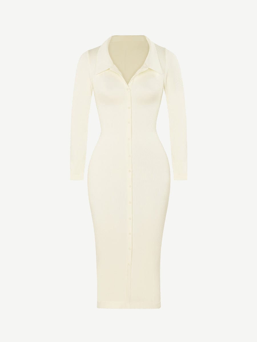 🌿 Eco-friendly Seamless Waist Trimming Retro Long Sleeve Shirt Dress
