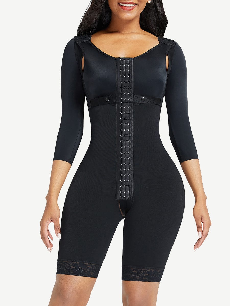 Lace Trim Hourglass Post-surgical Body Shaper With Sleeves Good Elastic