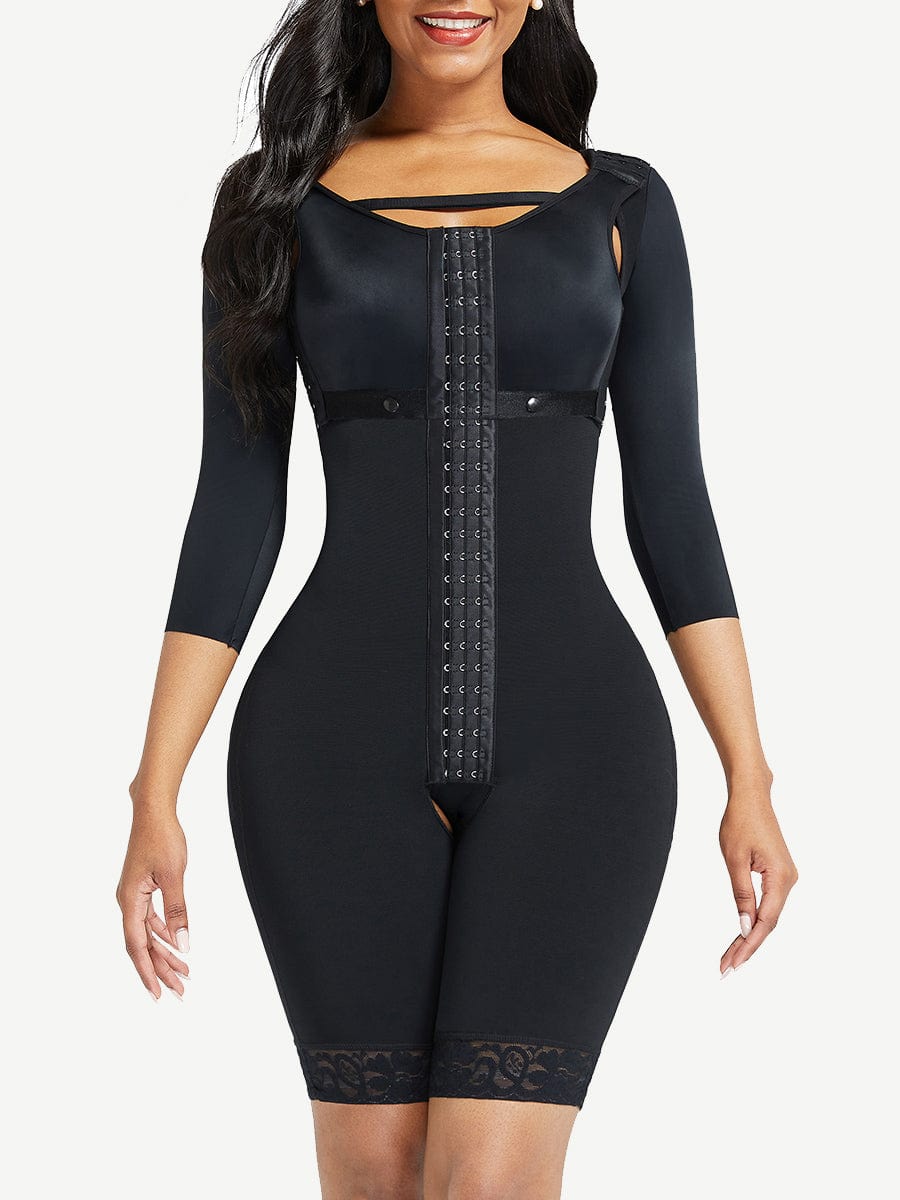 Lace Trim Hourglass Post-surgical Body Shaper With Sleeves Good Elastic