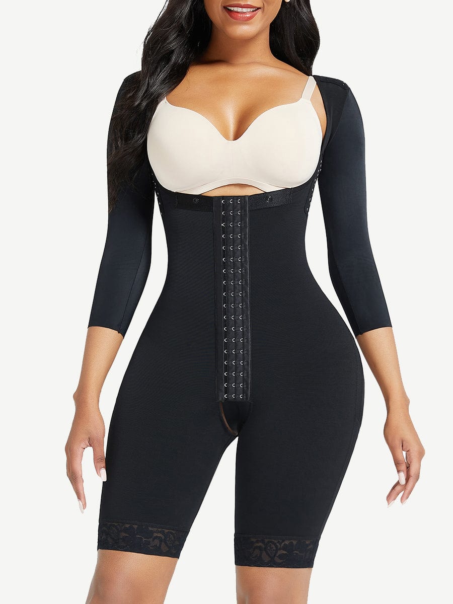 Lace Trim Hourglass Post-surgical Body Shaper With Sleeves Good Elastic