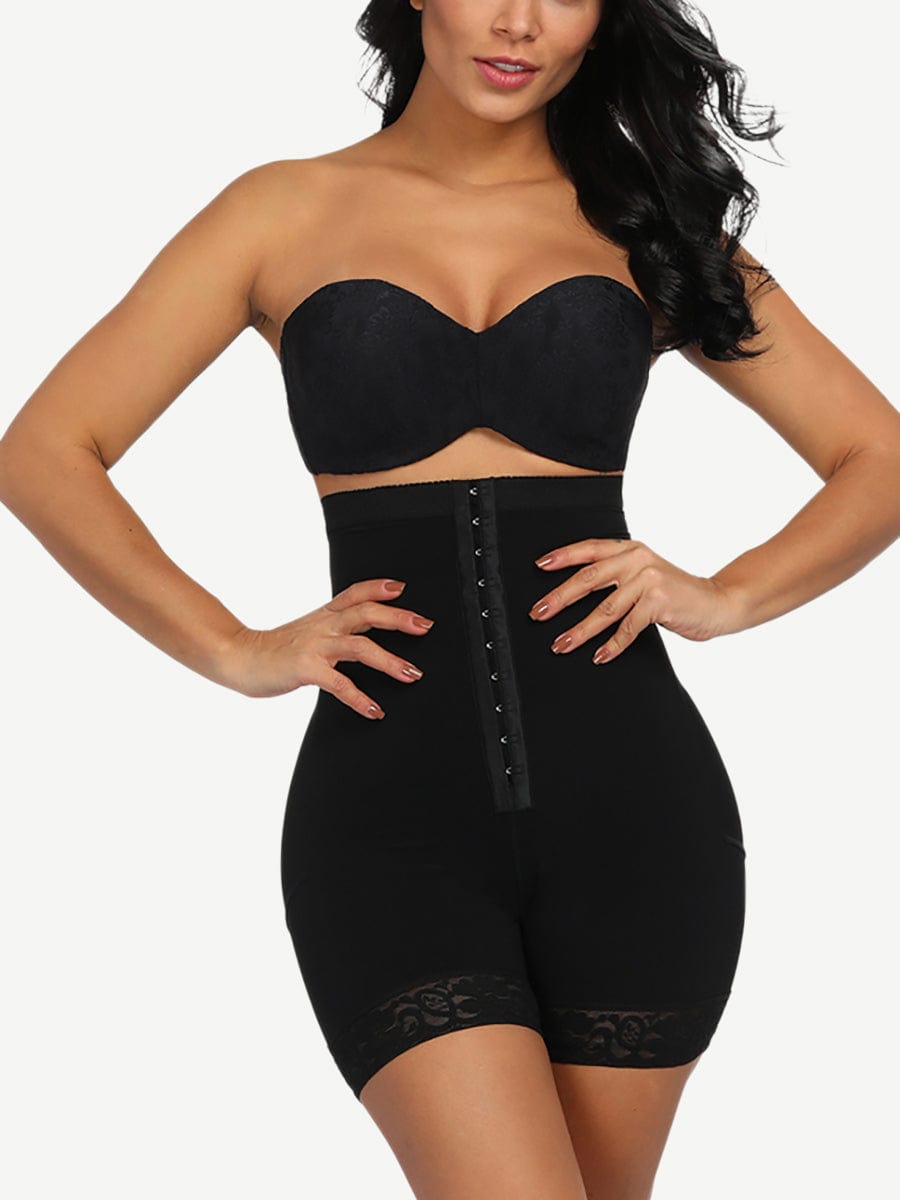 Queen Size High Waist Post-surgical Slimming Shorts Lace Hemline Hooks