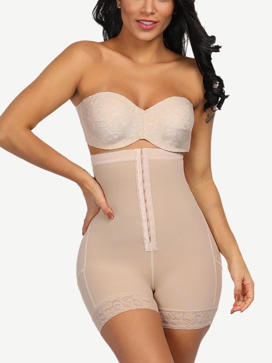 Queen Size High Waist Post-surgical Slimming Shorts Lace Hemline Hooks
