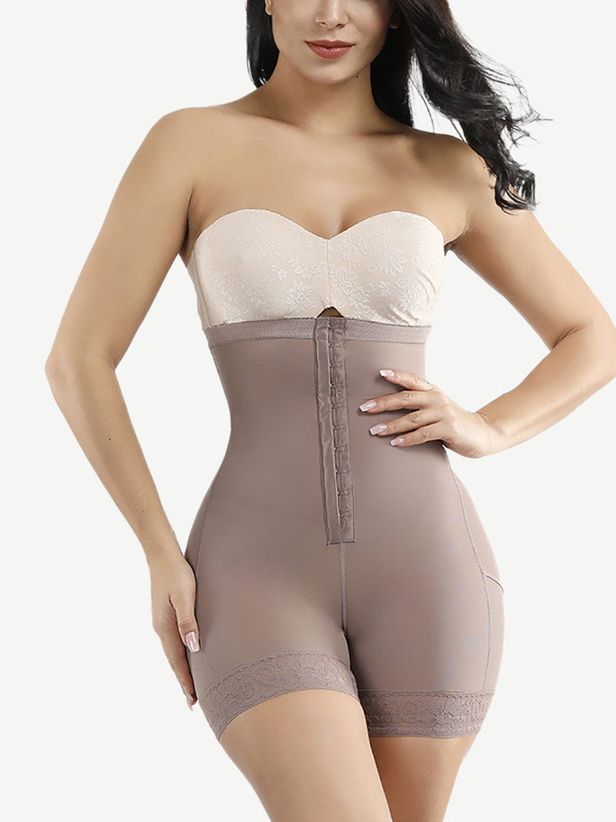 Queen Size High Waist Post-surgical Slimming Shorts Lace Hemline Hooks