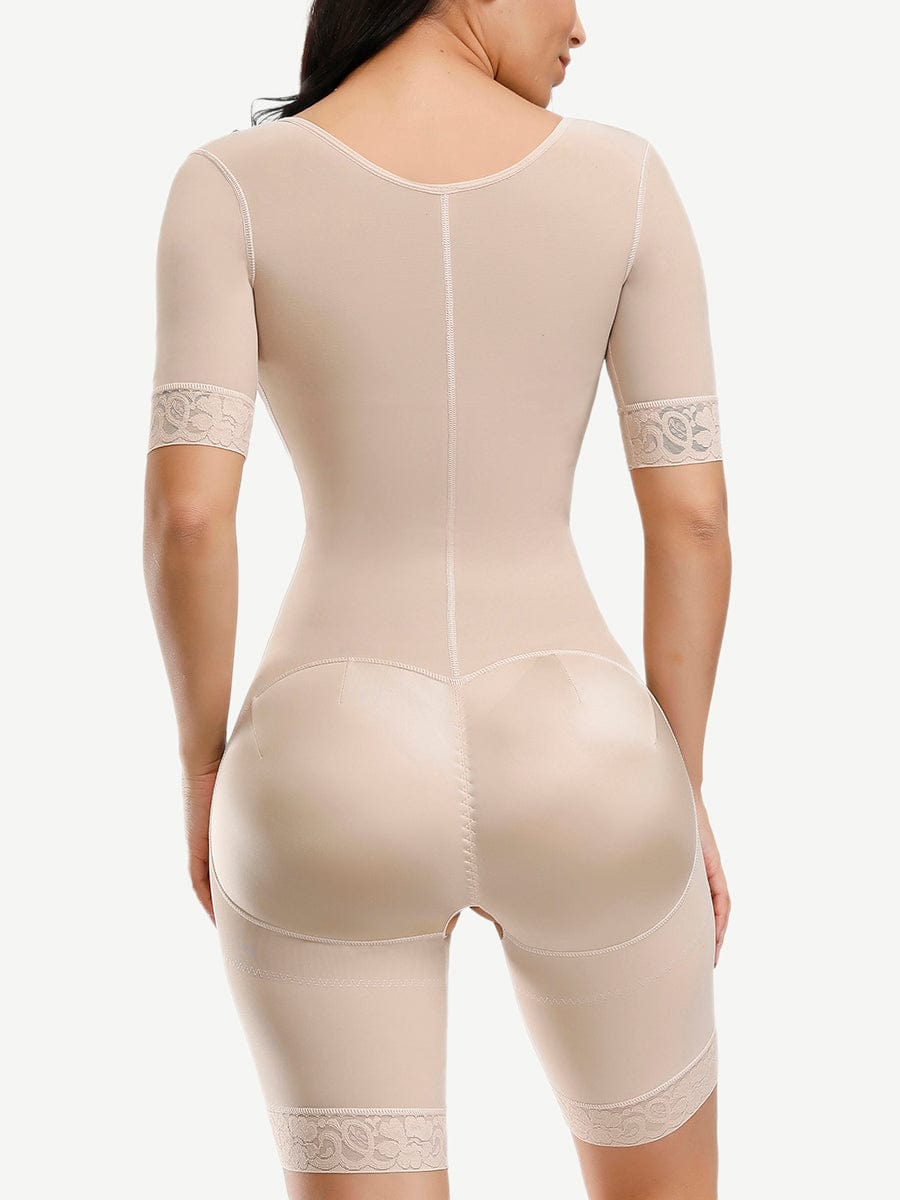 Natural Color Lace Full Body Shaper Zipper Open Crotch Slim