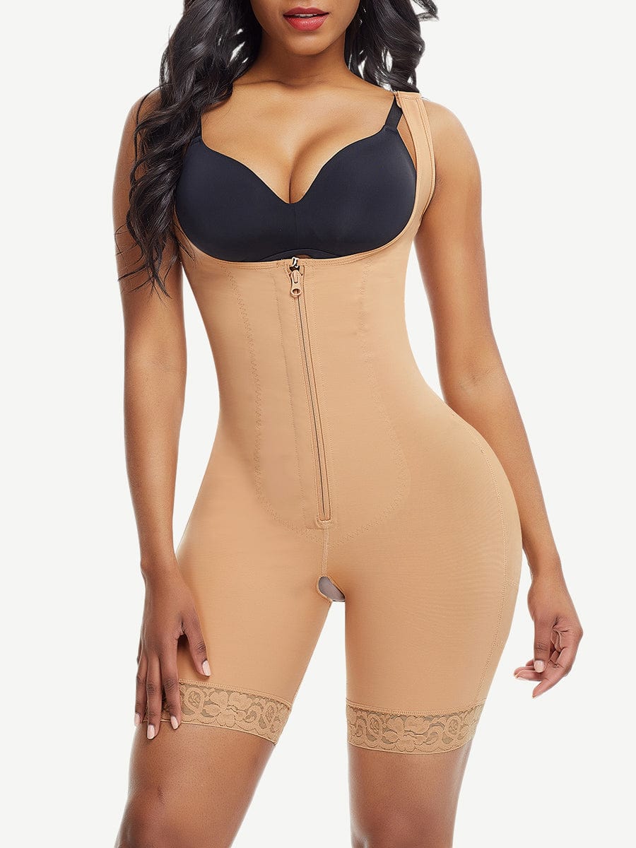 Post Surgery Compression Tummy Control Full Body Shaper With Hook-and-Eye Zipper Closure