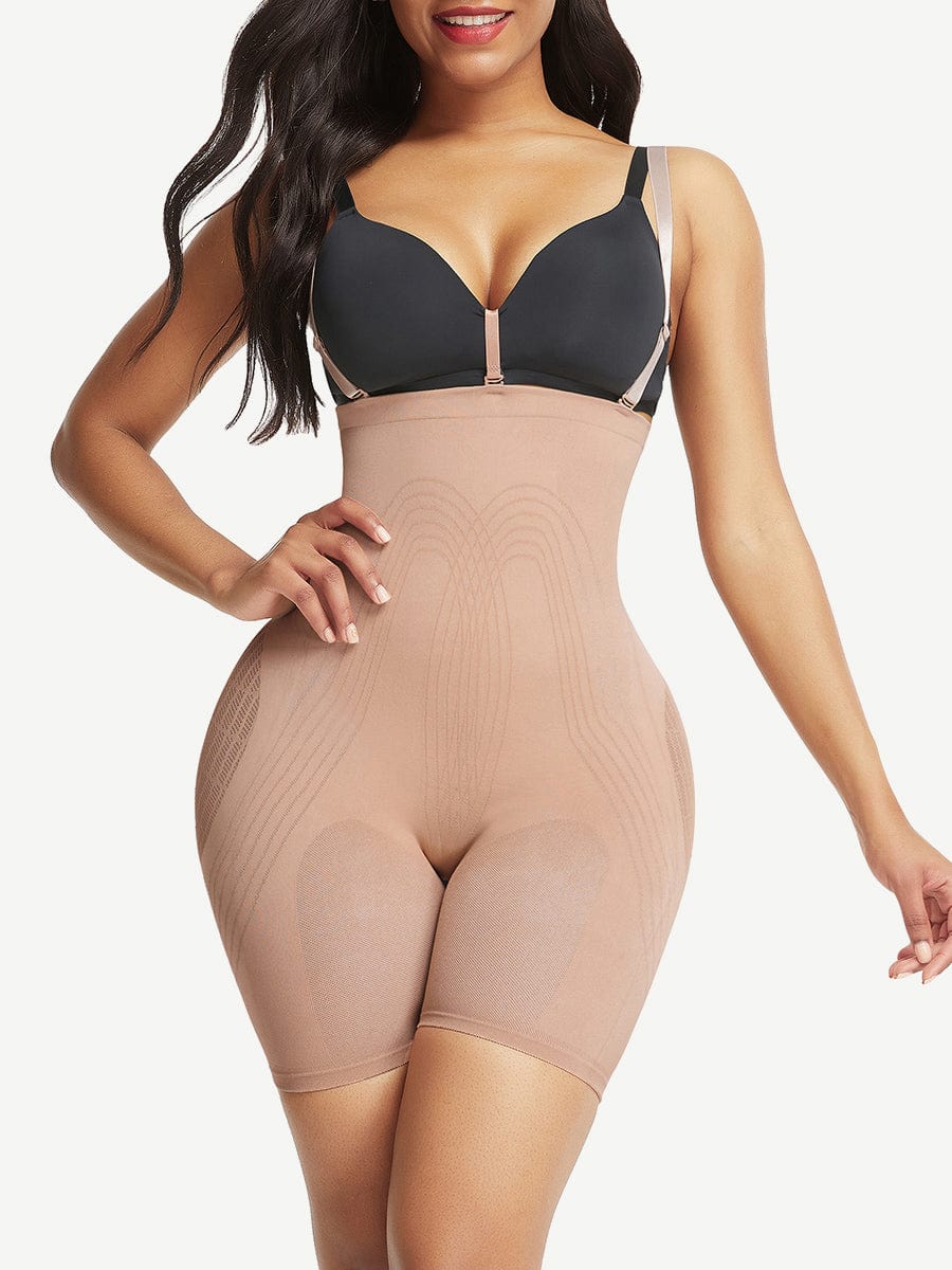 Strengthen Black High Waisted Shapewear With Bra Clips Tight Fit