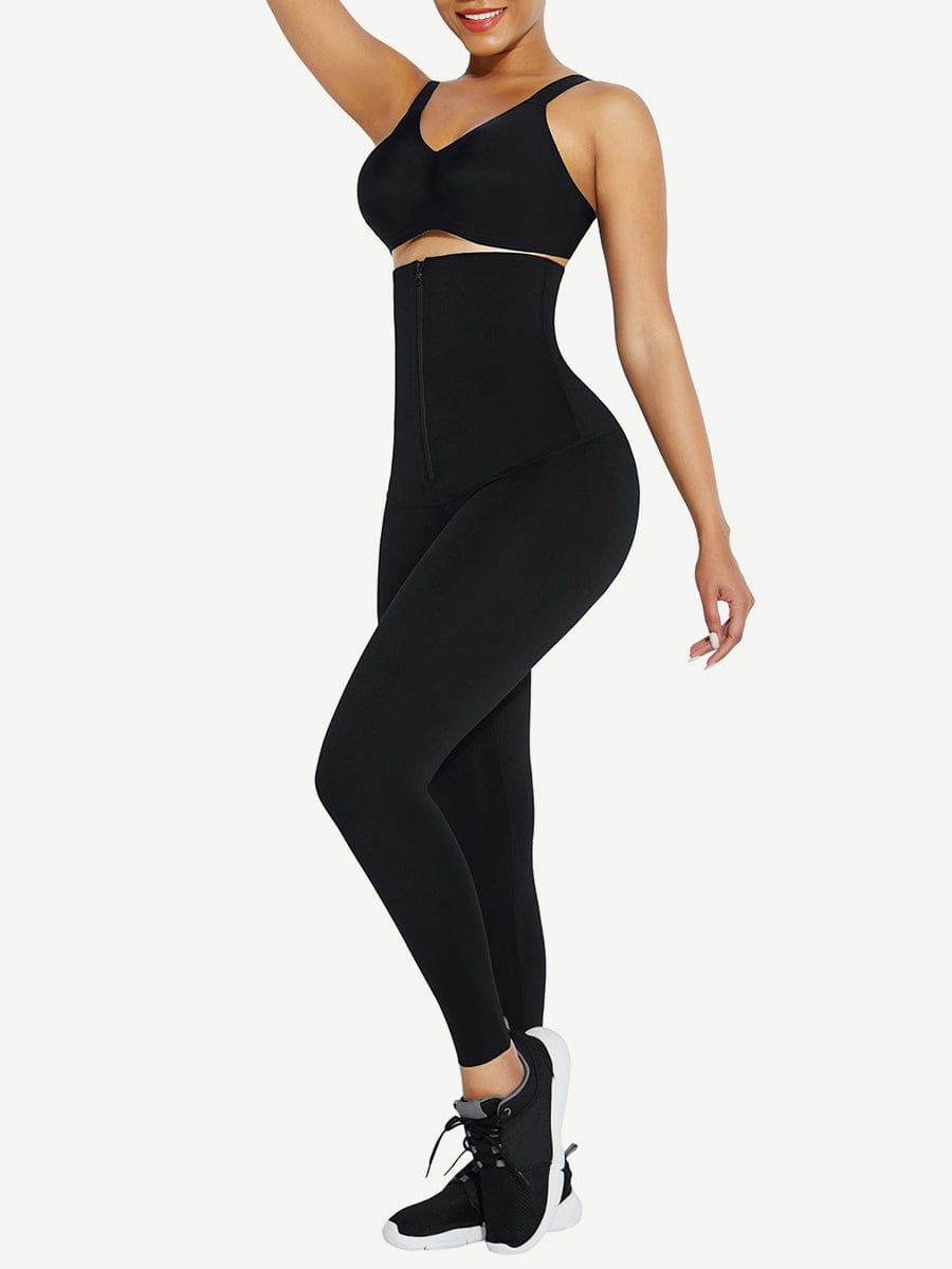 Black Waist Trainer 2-In-1 Leggings With Zipping Hourglass Figure