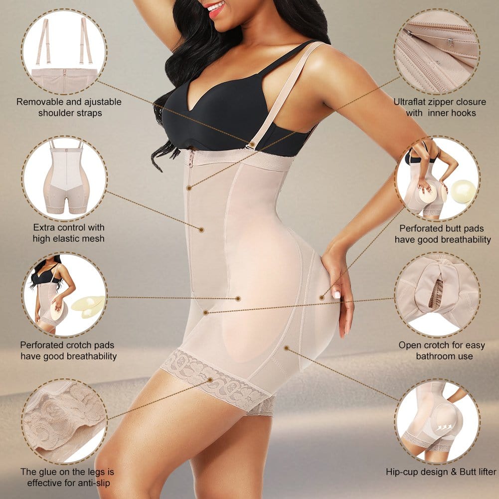 Butt Lifter High Waist Lace Removable Pads Firm Compression