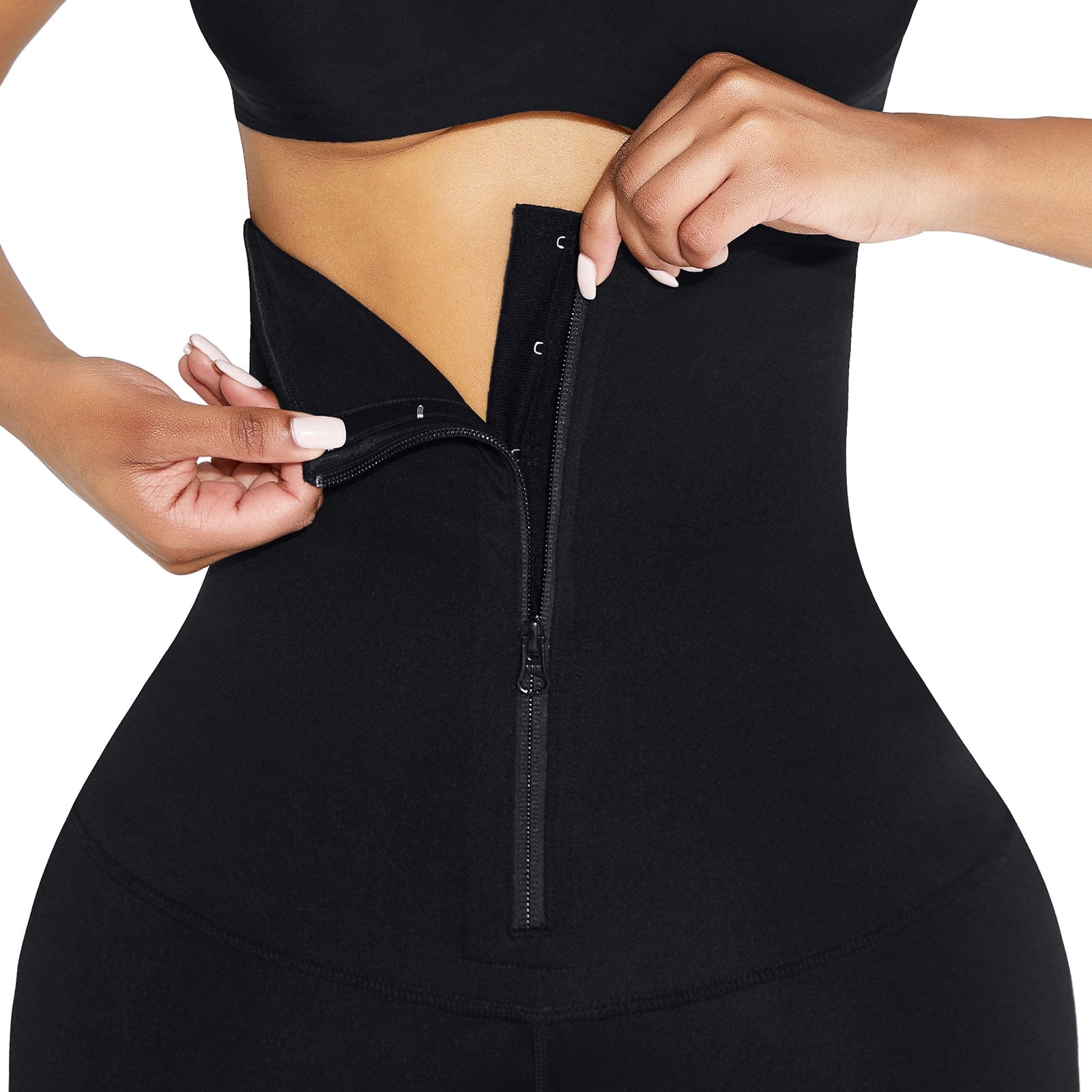 Black Waist Trainer 2-In-1 Leggings With Zipping Hourglass Figure