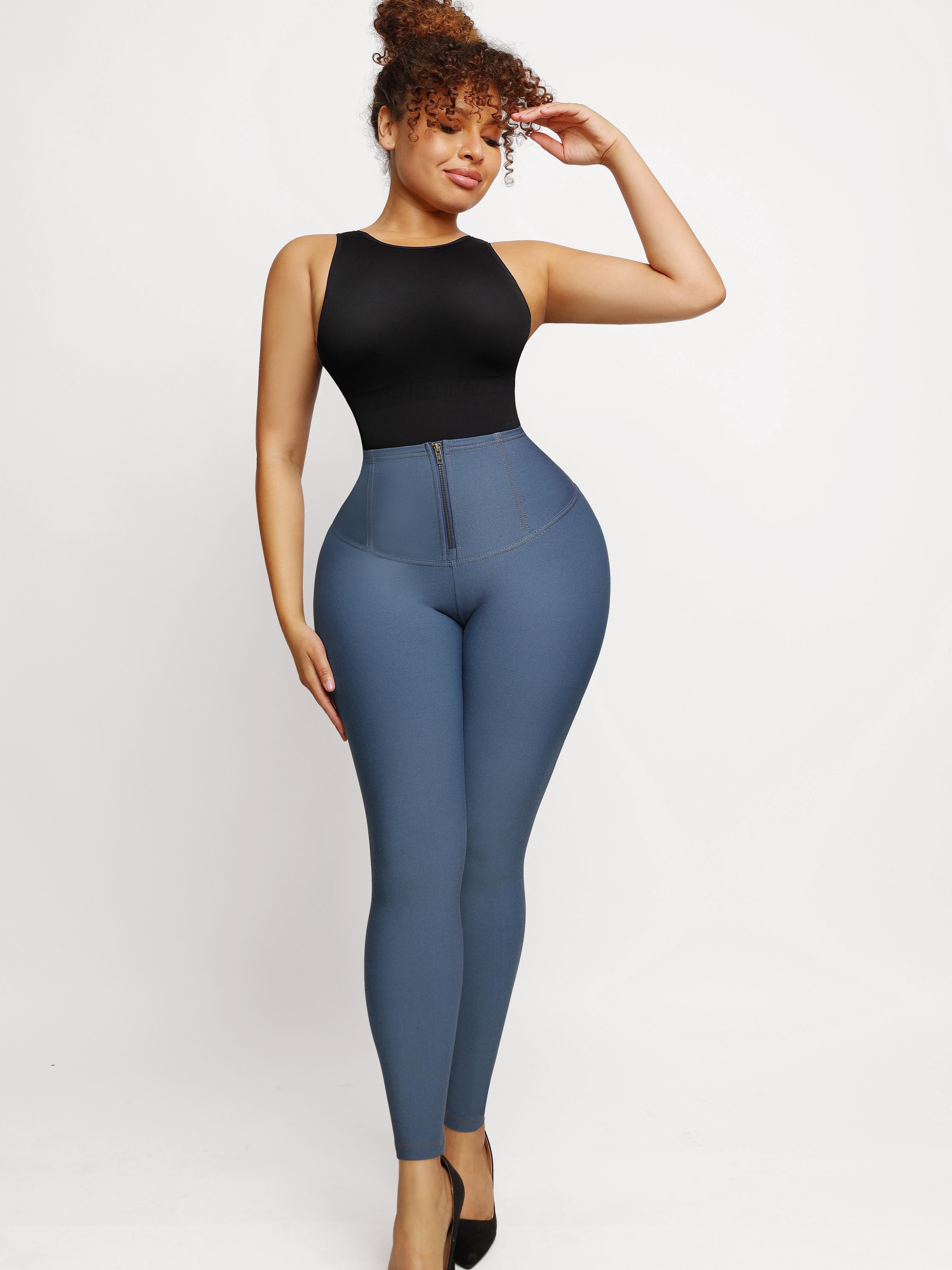 Mid-rise Faux Denim Trousers Corset Waist