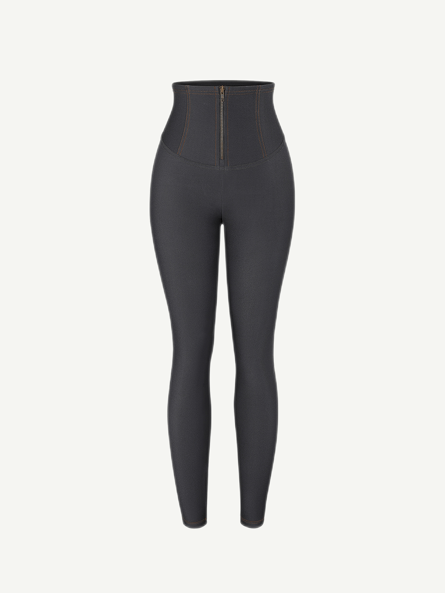 Mid-rise Faux Denim Trousers Corset Waist