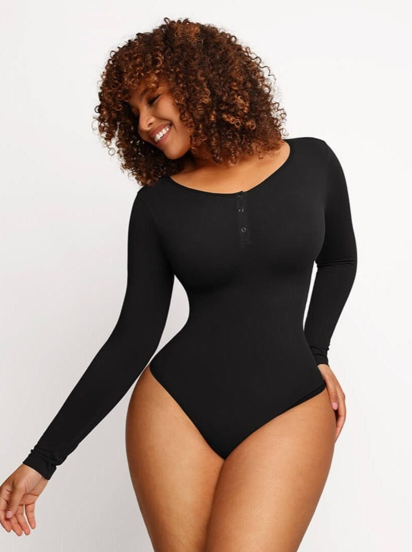 Seamless Outer Long Sleeve Thong Bodysuit