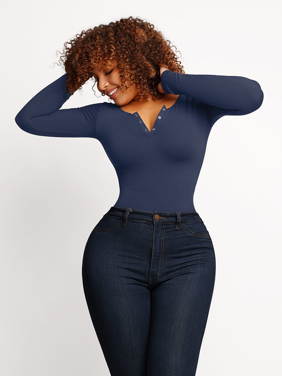 Seamless Outer Long Sleeve Thong Bodysuit